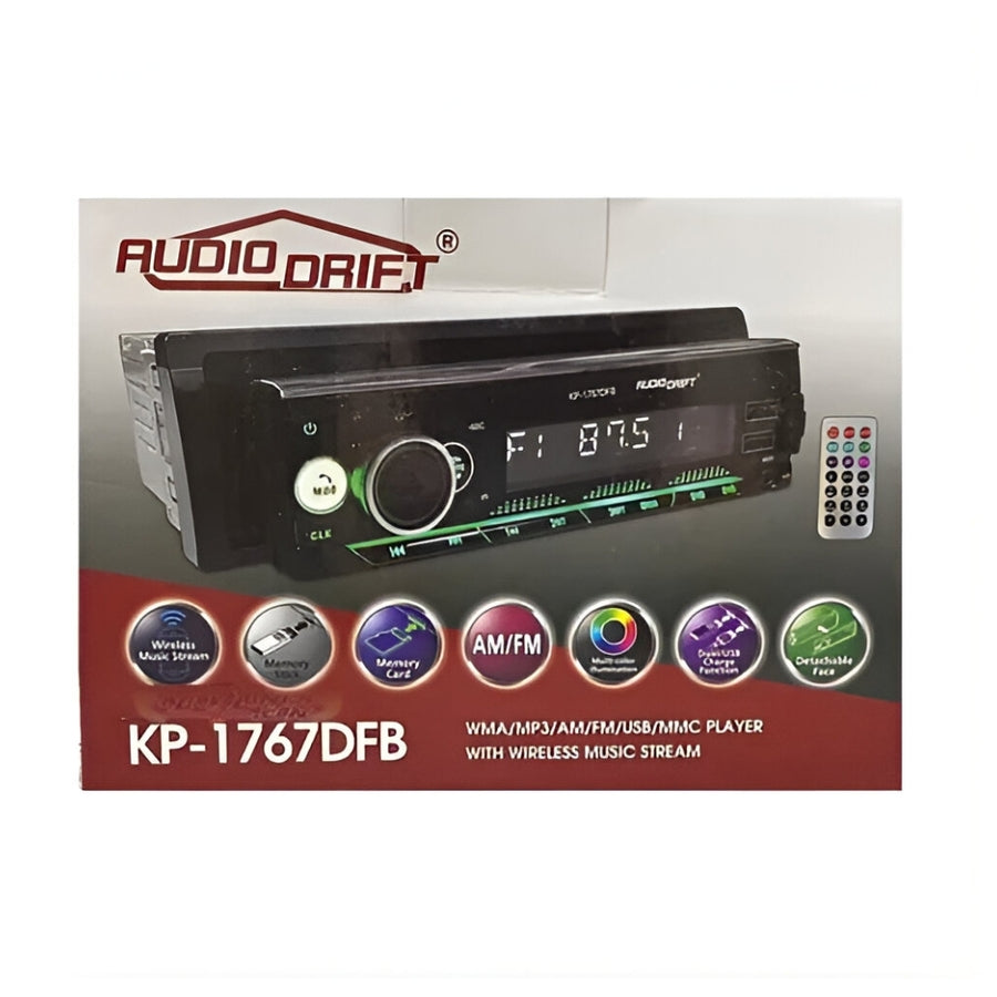 Radio Para Auto Audrift Desmontable  Bt / Am / Fm Kp-1767DFB