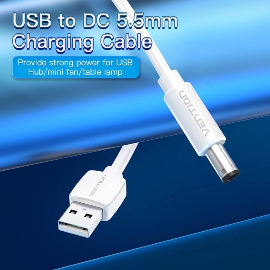 Cable De Alimentación Usb - A a DC 5.5mm 1.5 Metros