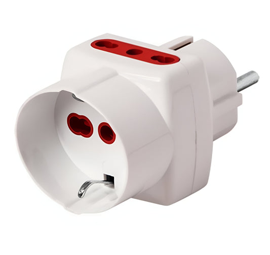 Adaptador Múltiple Con Ficha Schuko a 3 En Línea + 3 Salidas