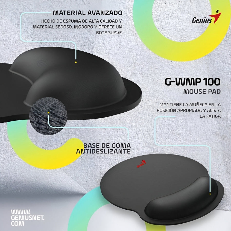 Mousepad Genius G-Wmp 100 c/Apoyamuñeca 23cm x 25cm x 2.5cm
