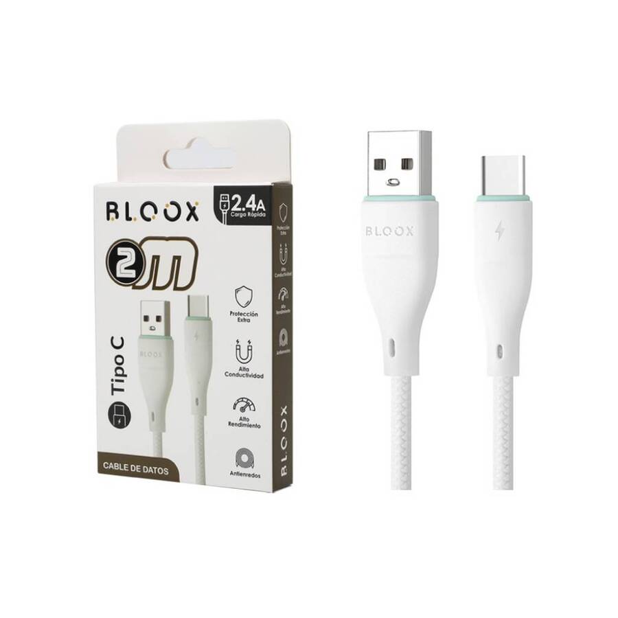 Cable De Datos Bloox Usb a Usb Tipo-C 2 Metros Mallado