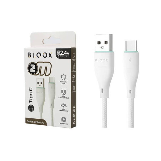 Cable De Datos Bloox Usb a Usb Tipo-C 2 Metros Mallado