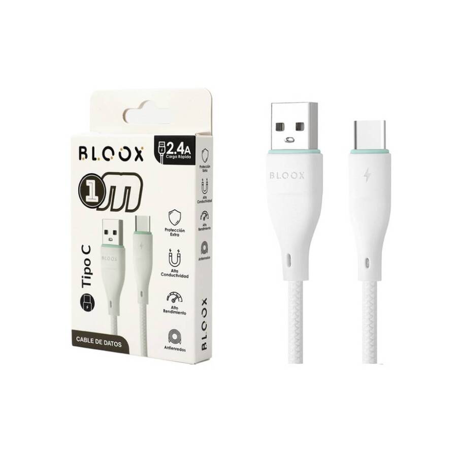 Cable De Datos Bloox Usb a Usb Tipo-C 1 Metro Mallado