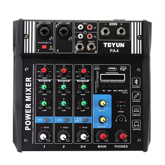 Consola Mixer 4 Canales Teyum Potenciada Pa-4 100 + 100w