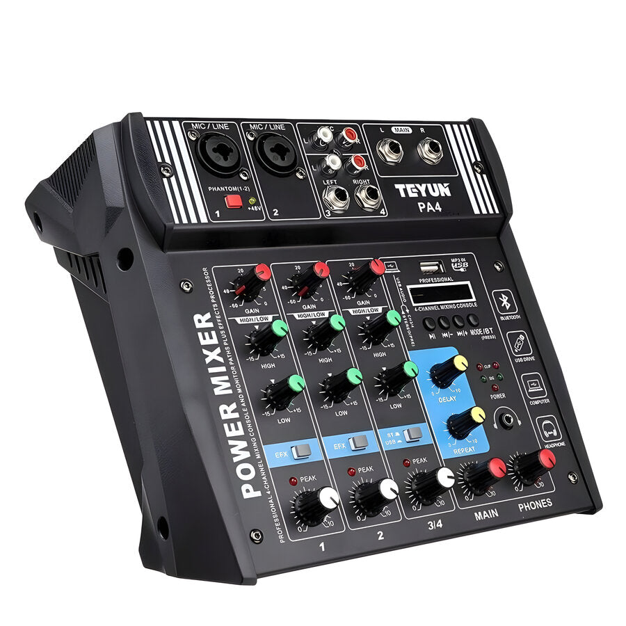 Consola Mixer 4 Canales Teyum Potenciada Pa-4 100 + 100w