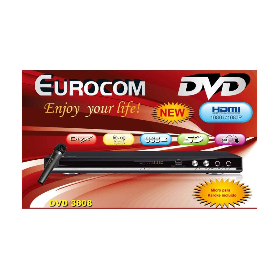 Reproductor De Dvd Eurocom 3808 c/Hdmi Usb Karaoke 5.1