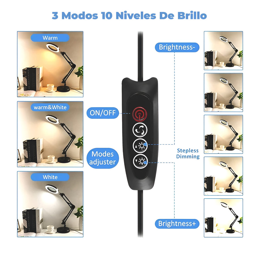 Lampara De Mesa Con Lupa Brazo c/Prensa y Base Lm-160