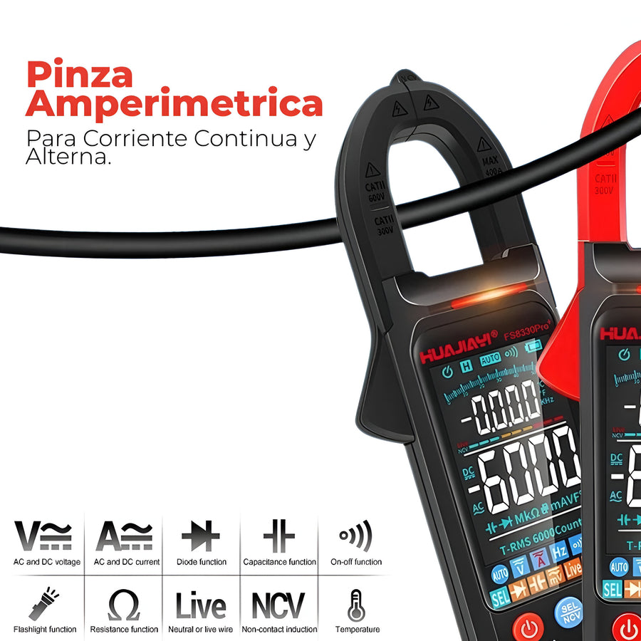 Pinza Amperimetrica c/Autorango Corriente C/A Fs-8330 Pro