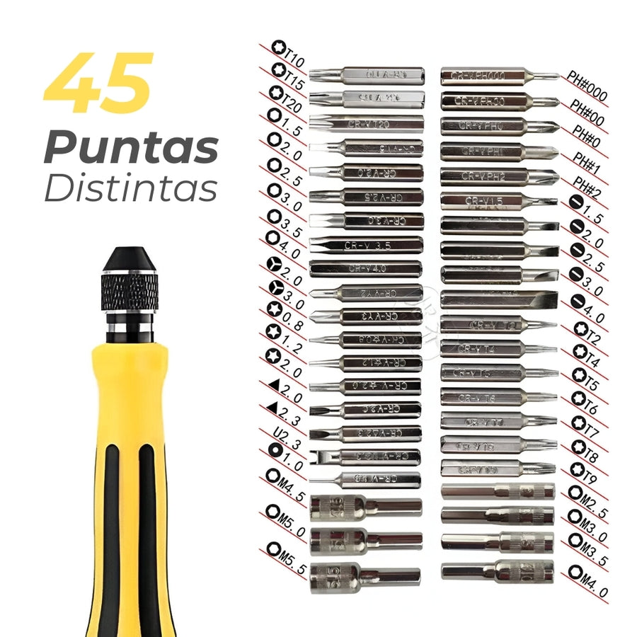 Set De Destornilladores 45 x 1 Con Puntas Intercambiables